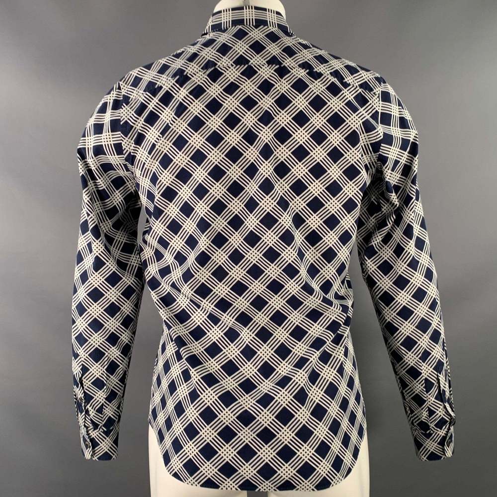 PRADA Navy White Plaid Cotton Button Up Long Sleeve Shirt - Picture 3 of 7